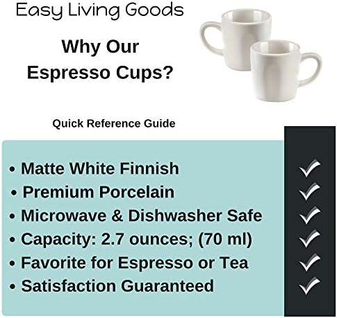 Чаши за еспресо от Easy Living Goods, Матиран Бял порцелан - 2,3 Грама, Комплект от 4