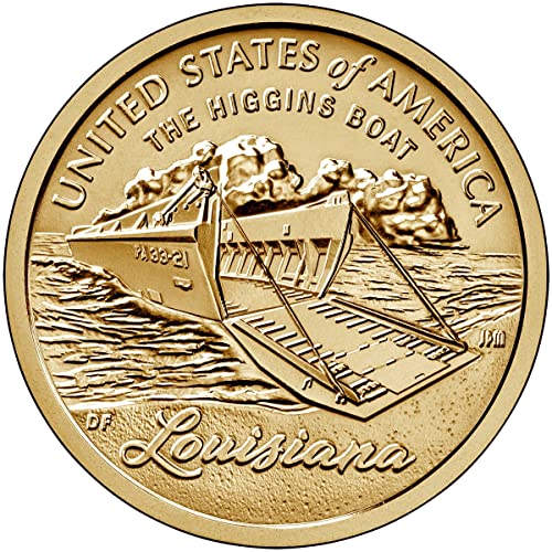 2023 P, D American Innovation Луизиана Лодка Хигинс - Монета от 1 долар - Комплект монети P и D 2 долара на Монетния двор на САЩ, Без да се прибягва