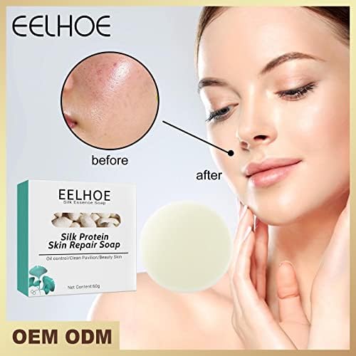Възстановително сапун Qonioi Silk Protein за кожата, Премахва лек грим Подобрява и възстановява кожата Натурални Съставки, мека и не дразни, Премахване на лек грим, избели к
