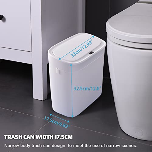 Бесконтактное Кошчето за боклук с капак, 3,2 литра Водоустойчива Автоматично умно боклуци кофи за баня, Тънък Пластмасов