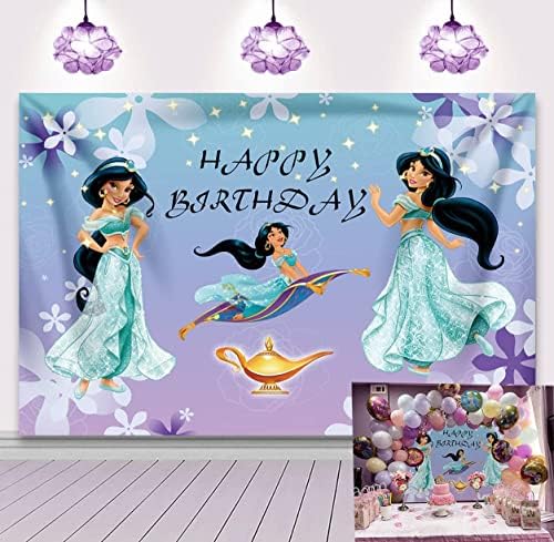 Усмихнат свят на Принцеса Жасмин Фон за Парти по случай рождения Ден на Тема Аладин Фон Карикатура Бирюзово Лилаво Банер