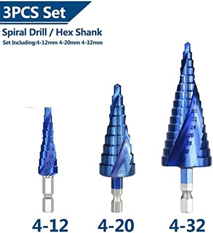 Скорост на пробиване коронката NESHO 4-12/4-20/4- 32 мм Дърво, Метал отвор Със синьо покритие Степенна пролет конус бормашина За пробиване ядка 1 комплект (Цвят: триъгълен сп