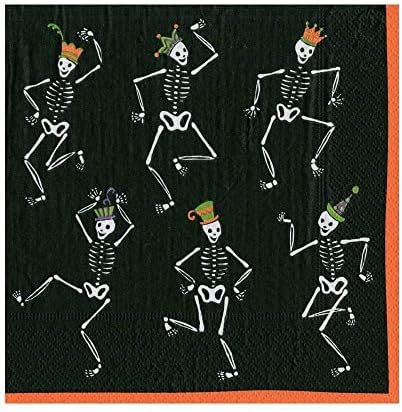 Хартиени салфетки за закуска Caspari Dancing Skeletons черно - Две опаковки по 20 броя