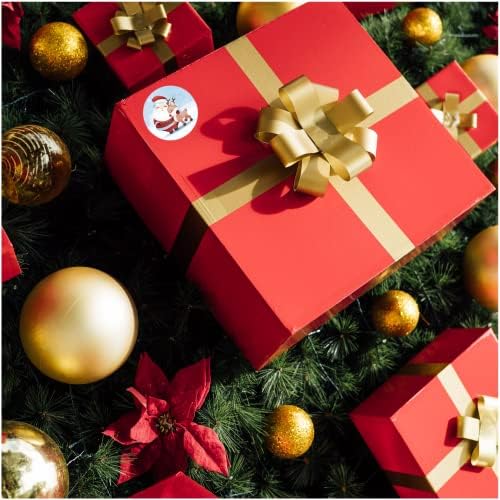 Етикети за Коледни подаръци, Етикети 500 Парчета, Самозалепващи Коледни Етикети, Дядо коледа, Елен, Празнични Стикери за