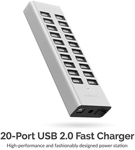 Бързо зарядно устройство Sabrent мощност 90 W с 20 порта USB 2.0, захранващ блок 12 В пакет + кабели за синхронизация и зареждане 22AWG Premium 6 фута USB-C-A USB 2.0