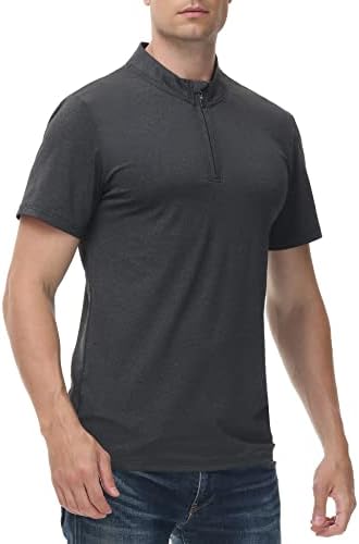 Plameil Мъжки Бизнес Ежедневни Ризи с цип с една четвърт от Инча, Къс Ръкав, Суха Засаждане, Голф и Поло, Мускулна Тениска