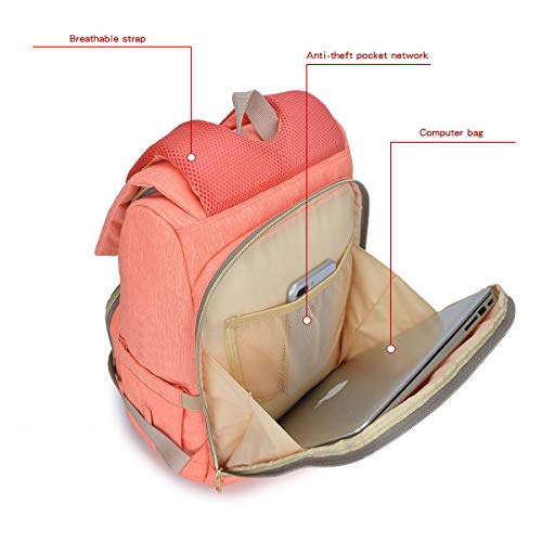 Раница-чанта за памперси Qimiaobaby, Многофункционална Чанта За съхранение Пелени с Голям Капацитет (Розов)