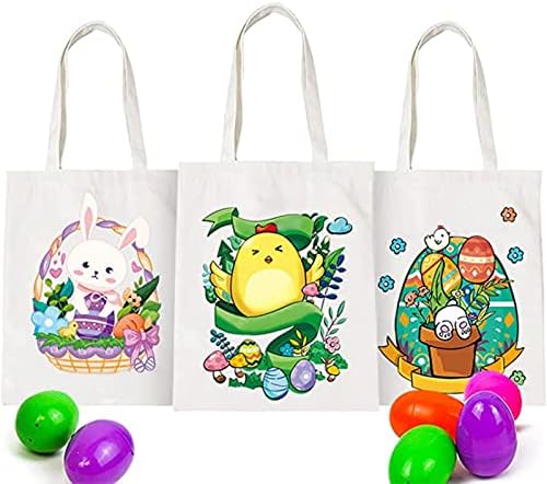 Великденски чанти-тоут Sakmilu за деца, 3 броя, по-Големи Памучни Холщовые чанти с Кроличьими яйца с дръжка за Многократна