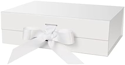 Подарък кутия с капак за подарък размер на 10,5x7,5x3,1 инча, с панделка и магнитна закопчалка (5 опаковки) (черен)