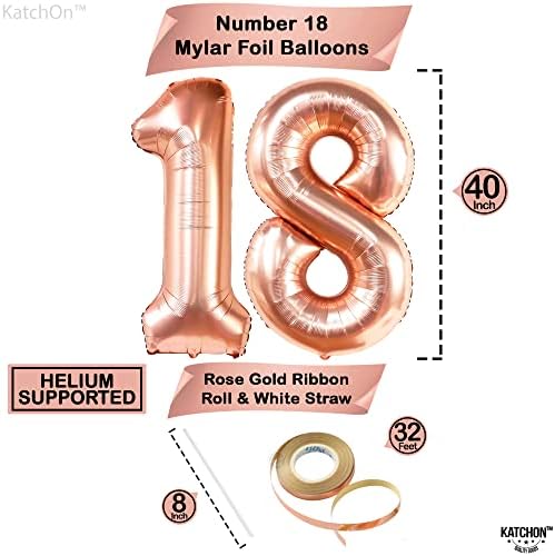 Гигантски балони с 18 стаи от розово злато - 40 инча | балони на 18-ти рожден ден, за момичета | Декорация на 18-ия рожден ден от розово злато | Декорация на 18-ия рожден ден з