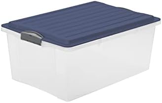 Компактна кутия за съхранение на Rotho 38L с капак, Пластмаса (PP), които не съдържат BPA, Синьо, A3/38L (57 x 40 x 25