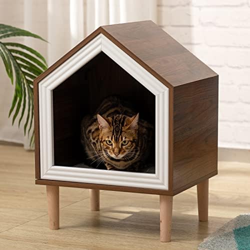 Hollypet Модерни Мебели за котки и за вътрешна и Външна употреба, Дървени Закрита Легло за котки, Приставной