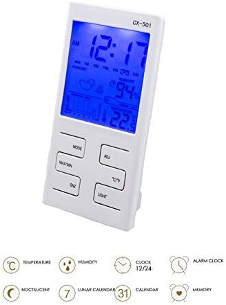 JAHH Стаен Термометър Цифров Термометър, Влагомер LCD Подсветката Вътрешен Мултифункционален LCD Цифров Измерител на Температура и Влажност на въздуха Часовник Термо?