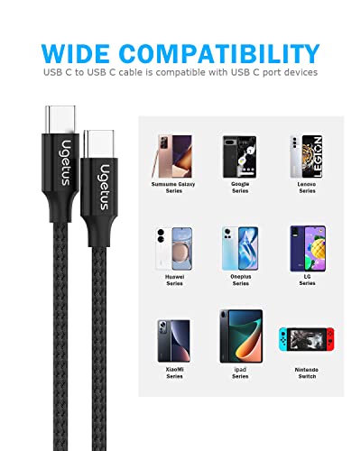 Кабел Ugetus USB C-USB C 60 W / 3A [2 опаковки от 3,3 фута], кабел за бързо зареждане Type-C е съвместим с Samsung Galaxy S22