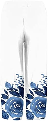 Съкратен Леки Дамски Панталони капри за Лятото Свободно, Намаляване, Променящи Цвета, Разтеглив Ленени Панталони Свободно Намаляване с Цветен Модел