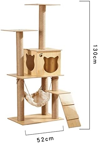 Дървена Котешки Дърво Мулти-платформа Cat Tree с Сизалевой въже и Хамак за Котка Condo (Цвят: A)